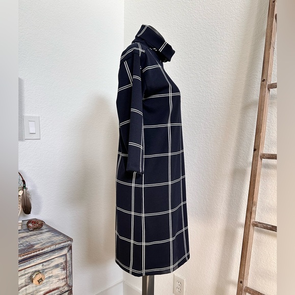 Ann Taylor LOFT Windowpane Funnel Neck Navy White Tunic Dress Sz: XS - Picture 6 of 11